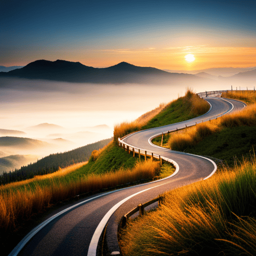 An image depicting a winding road splitting into two distinct paths - one representing Life Path 1, symbolized by a steady uphill climb, and the other representing Life Path 11, adorned with ethereal light and intricate patterns, suggesting their unique compatibility